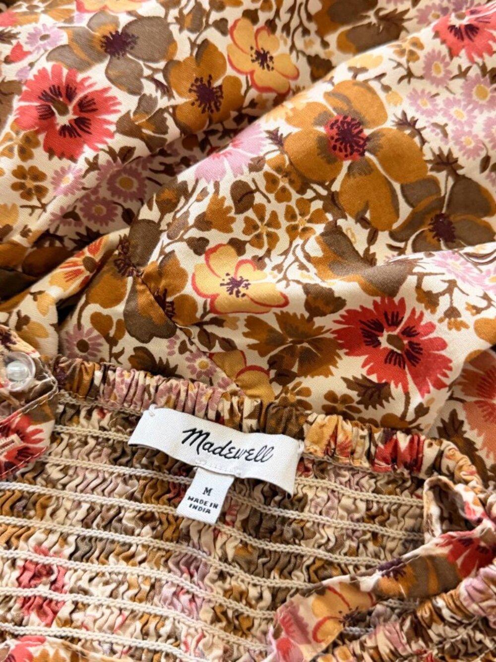 Madewell Floral Smocked Tiered Mini Dress Sweetheart Neck 70s Boho Cottagecore - Picture 7 of 7